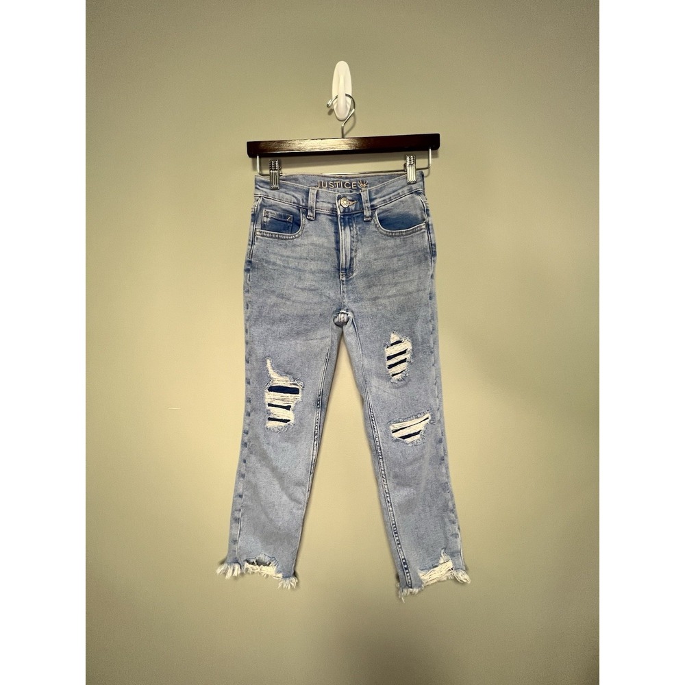 Justice Light Blue Jeans Girls 10 Slightly Ripped Frayed Ankles